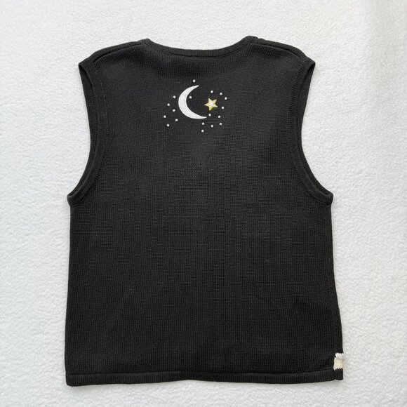 VTG Christmas Flying Santa Reindeer Sky Sweater Vest Black Grandma Teacher Sz L - Picture 7 of 10